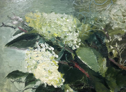 Textured oil painting of white hydrangeas by Afanasyev Vladimir Ilyich