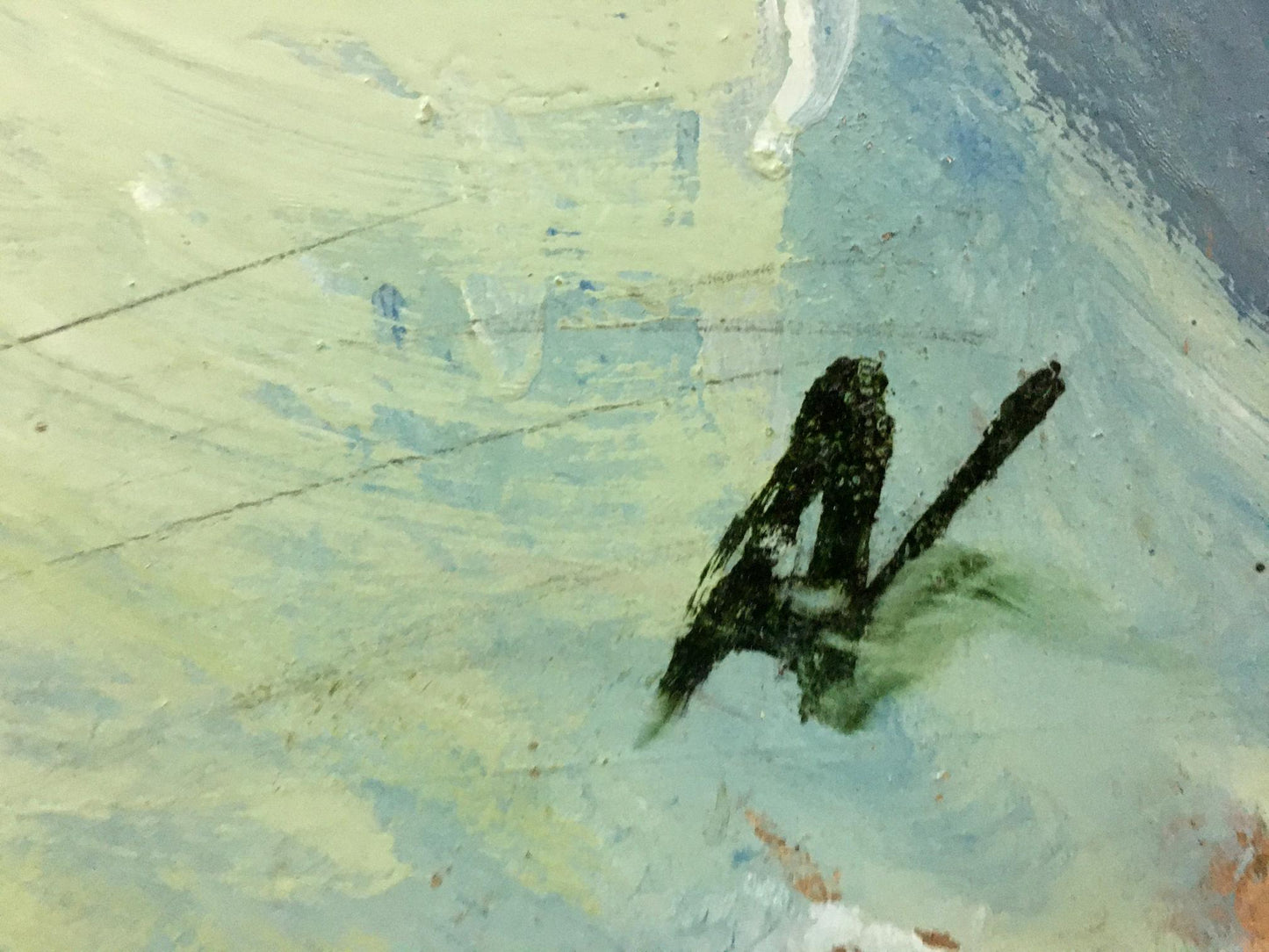 Oil painting White lilac by Afanasyev Vladimir Ilyich, dark abstract greenish-blue brushstroke