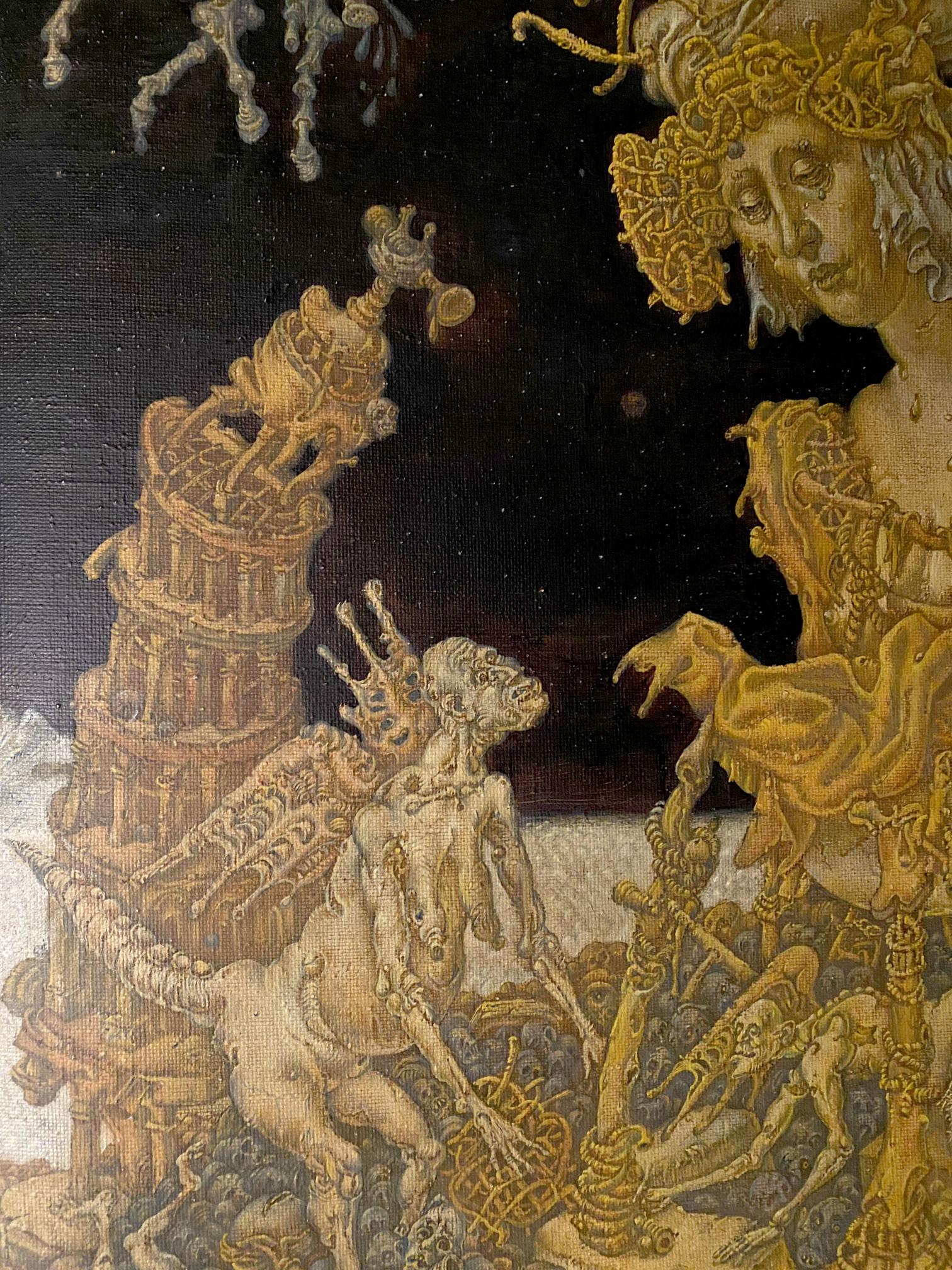 Golden crowned skeletal figure in ornate armor, Maria Litvinov oil painting