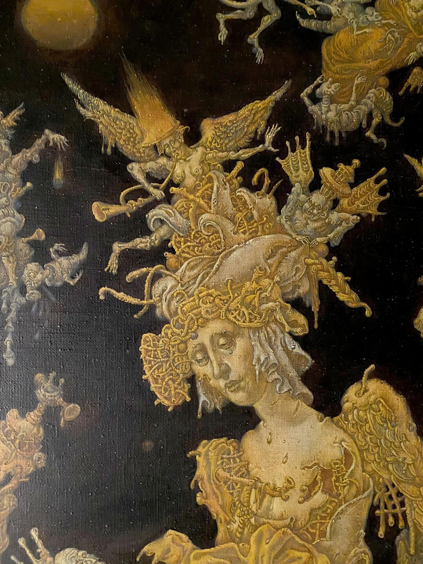 Golden winged figure in Maria Litvinov Oleg Arkadyevich 20th century apocalypse oil painting