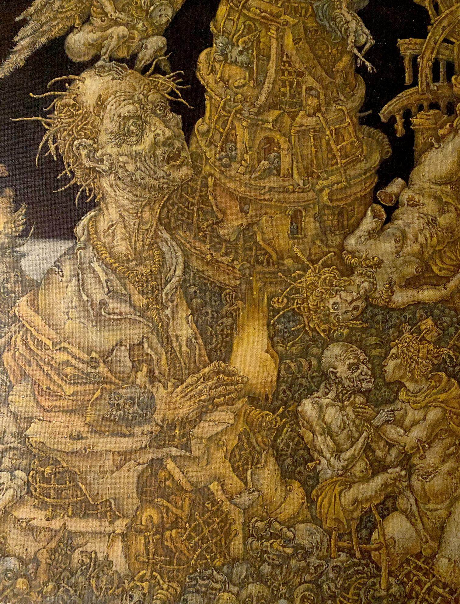 20th century oil painting of skeletal apocalypse figure by Oleg Arkad’yevich Litvinov