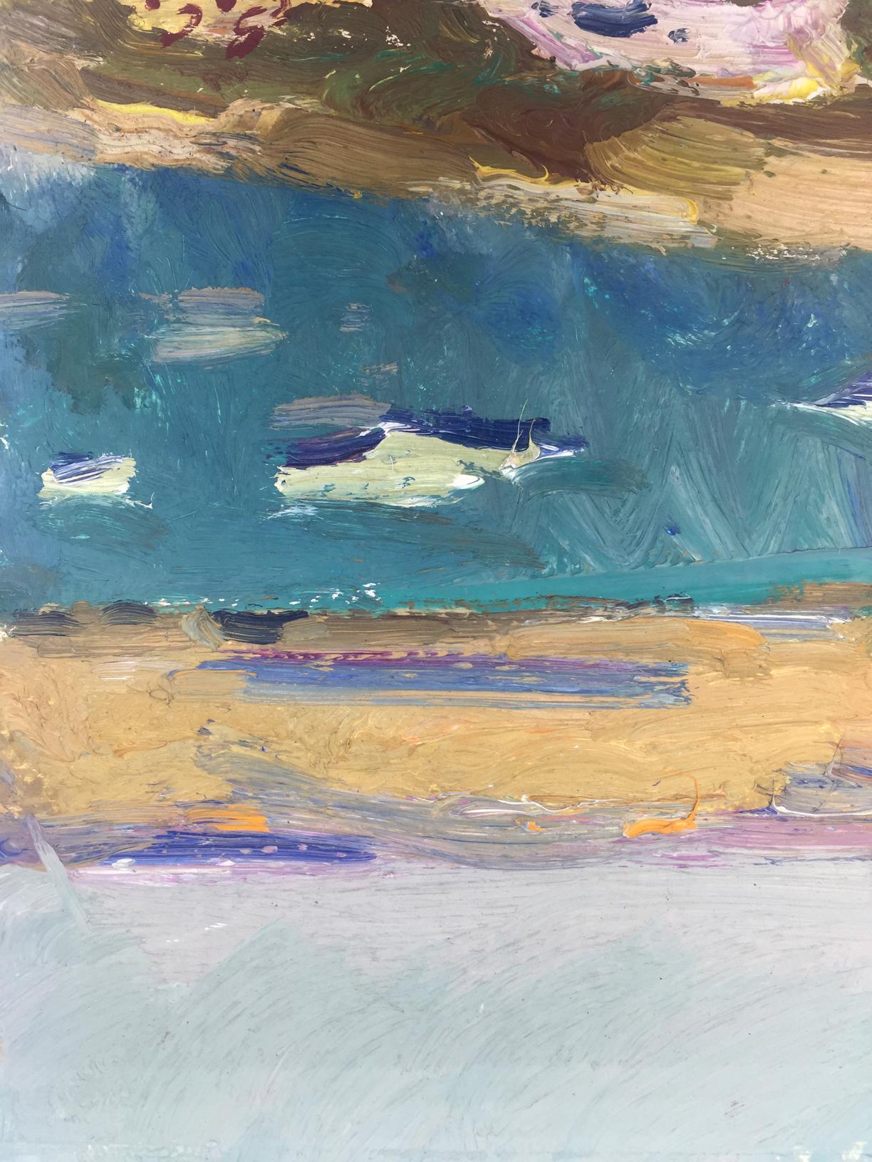 Oil painting River by Viktor Grigoryevich Sevastyanov, abstract blue textured brushstrokes