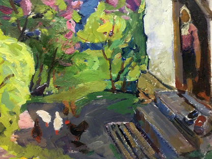 Oil painting Spring in Sednev by Potapenko Andrey Ilyich vibrant woman doorway