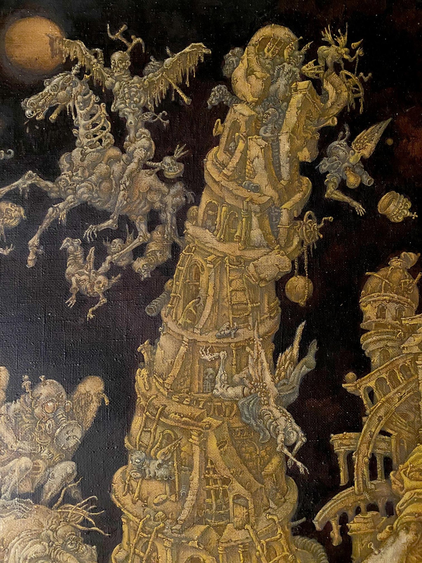 20th century oil painting of golden apocalyptic tower by Saint John Litvinov Oleg Arkad’yevich