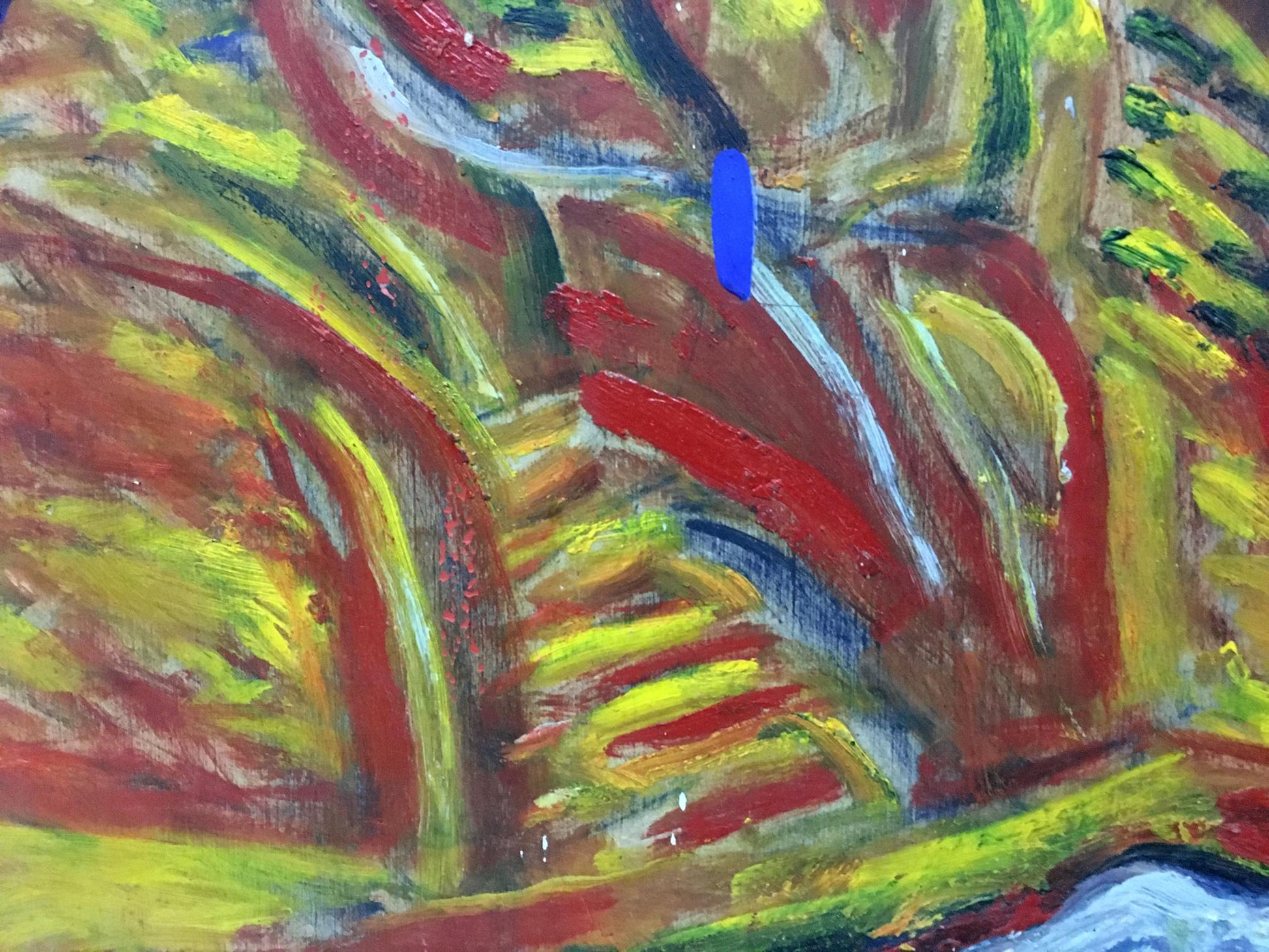 Vibrant abstract oil painting by Kovalenko Yuri Andreevich with bold red, yellow, green strokes