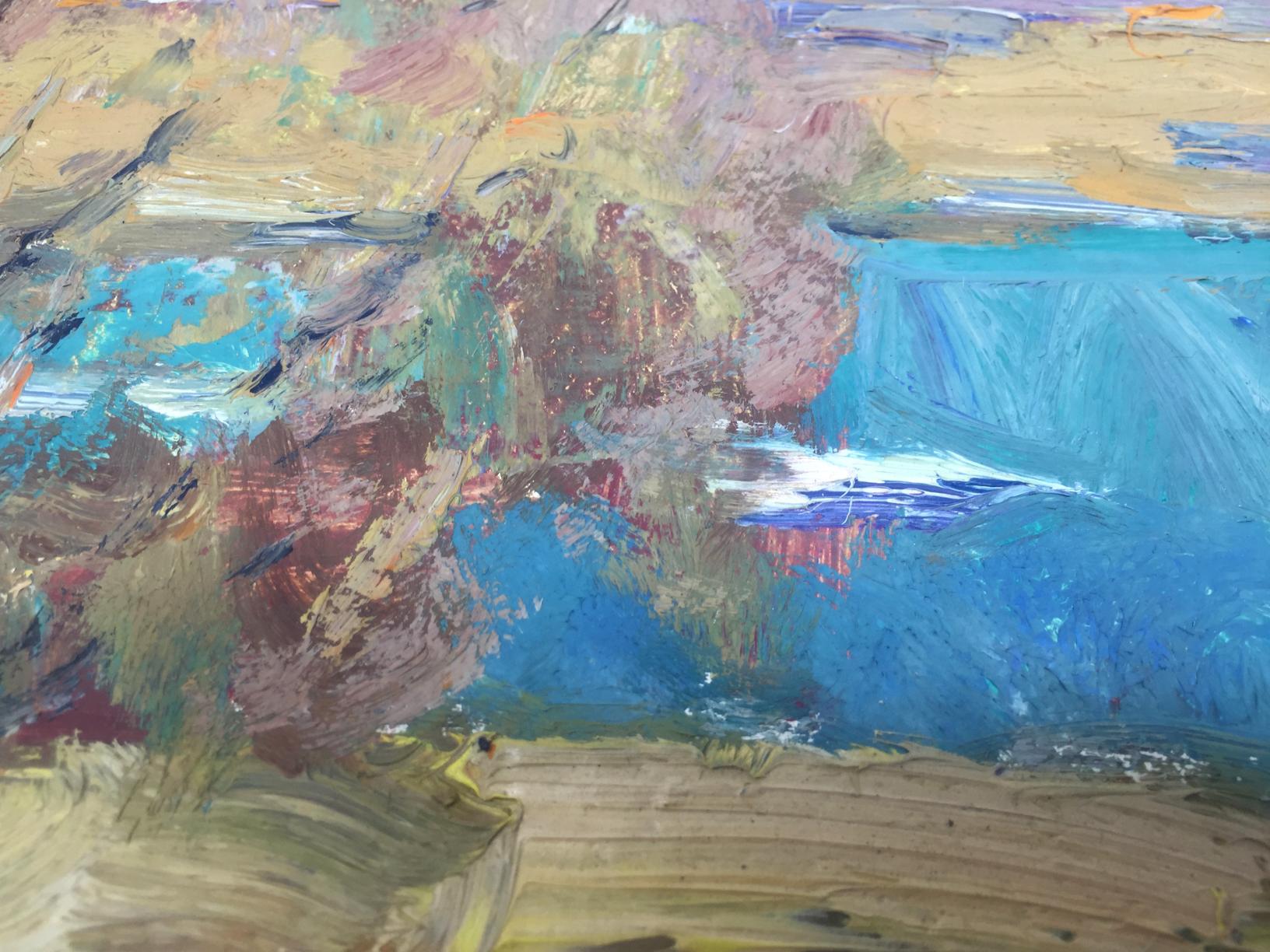 Oil painting River by Viktor Grigoryevich Sevastyanov, abstract textured blues