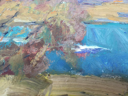 Oil painting River by Viktor Grigoryevich Sevastyanov, abstract textured blues