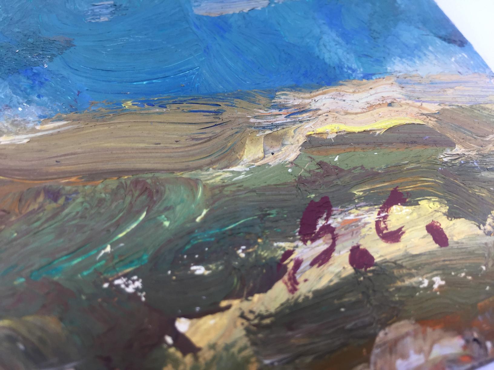 Oil painting River by Viktor Grigoryevich Sevastyanov, textured blues and greens