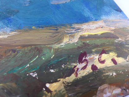 Oil painting River by Viktor Grigoryevich Sevastyanov, textured blues and greens