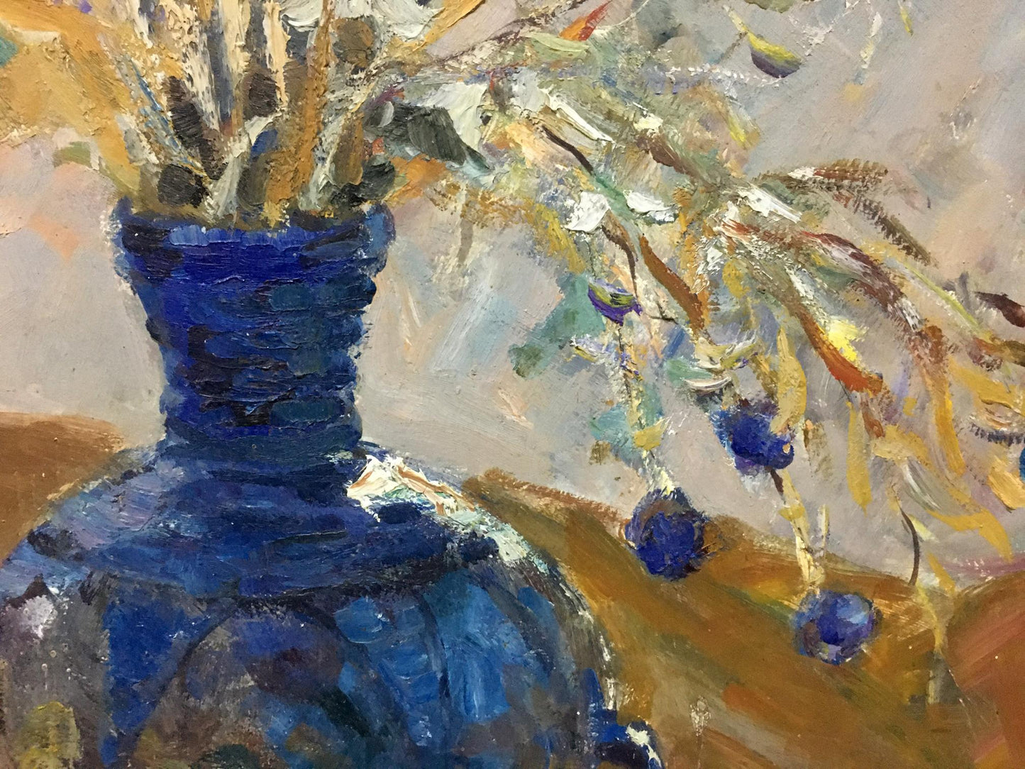 Oil painting of C.n bouquet by Mirel Yakovlevna Shaginyan in blue vase
