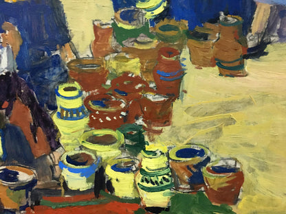 Oil painting On the market by Pokulity Konstantin Ivanovich with vibrant ceramic pots