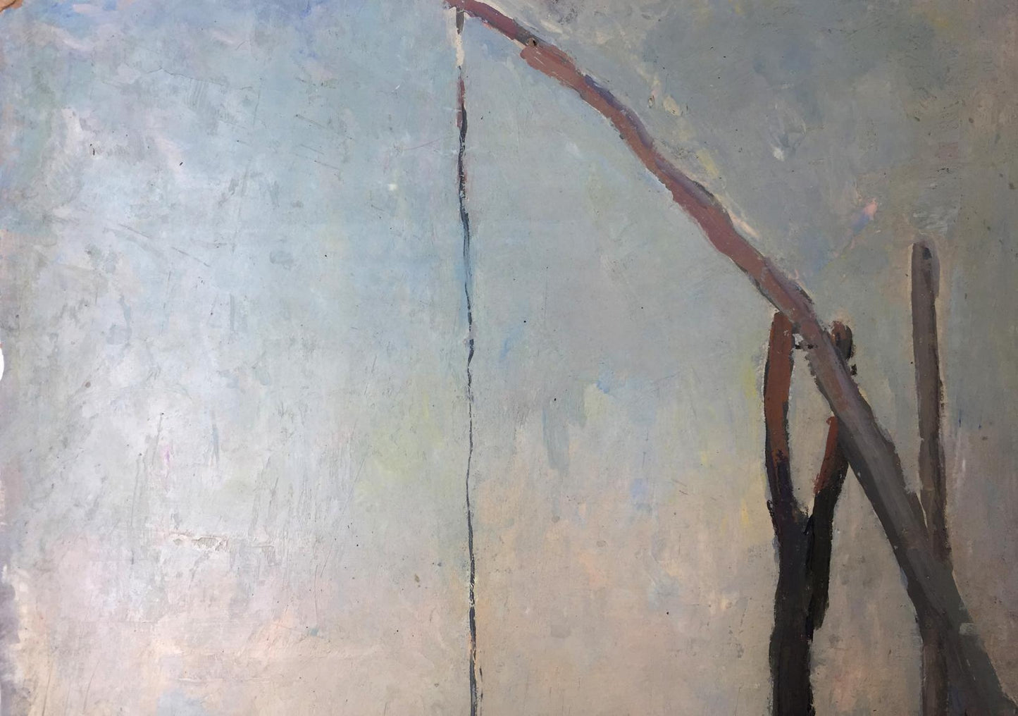 Original Oil painting Well with textured blues grays browns