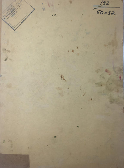 Back of weathered off-white oil painting Well original with handwritten notation