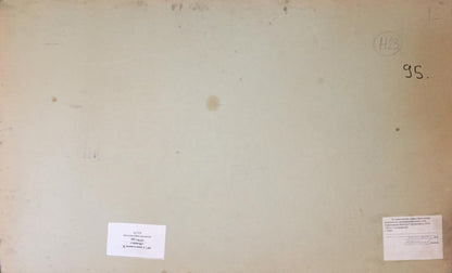 Back of beige worn canvas panel for Sevastyanov Flooding oil painting