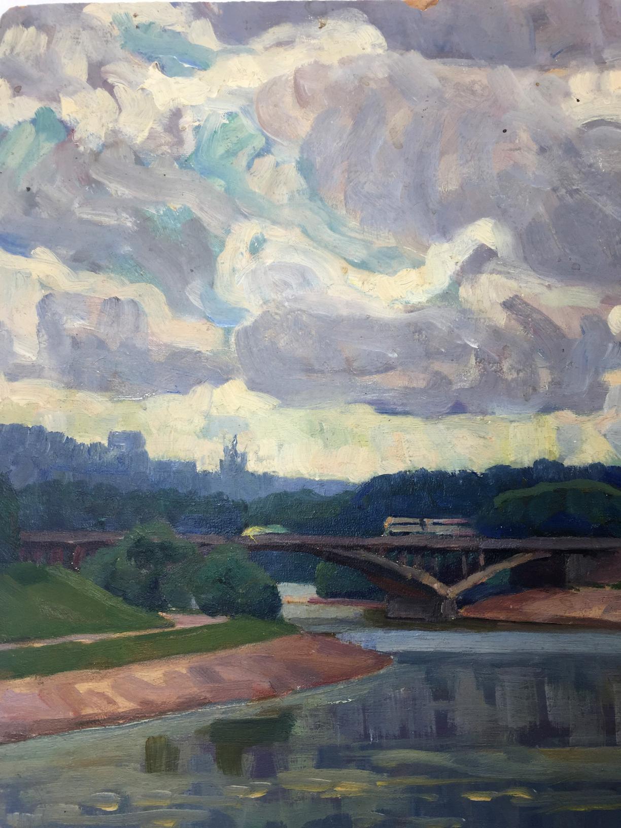 Oil painting of Village Rusanovka bridge by Khrustalenko Nikolay Alexandrovich