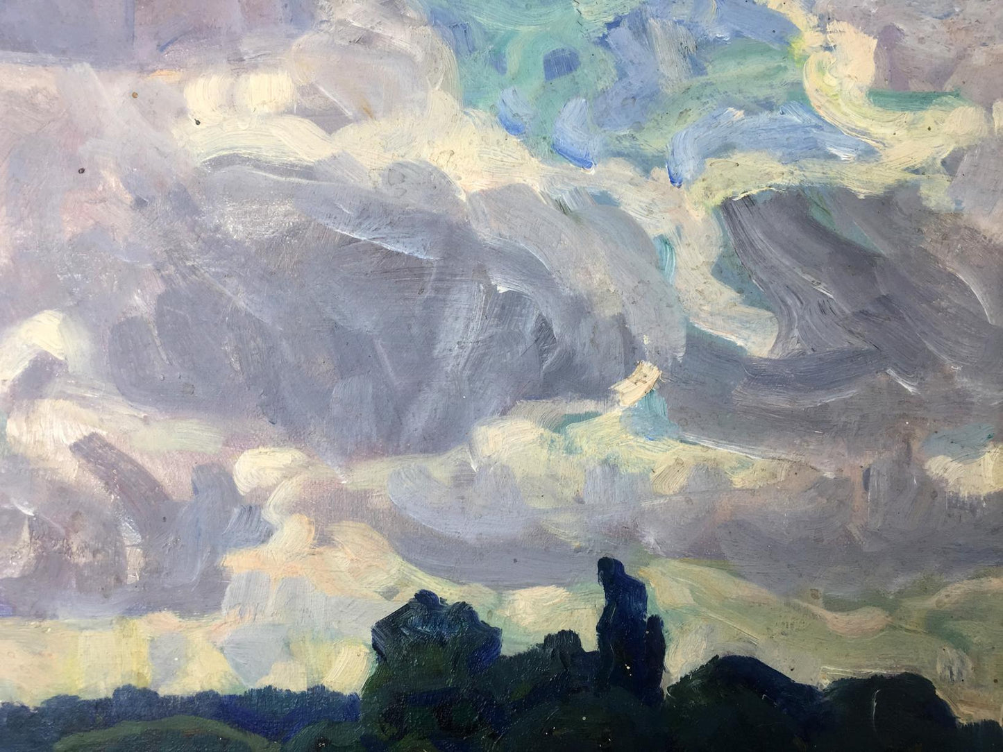 Oil painting of dramatic swirling sky by Khrustalenko Nikolay Alexandrovich