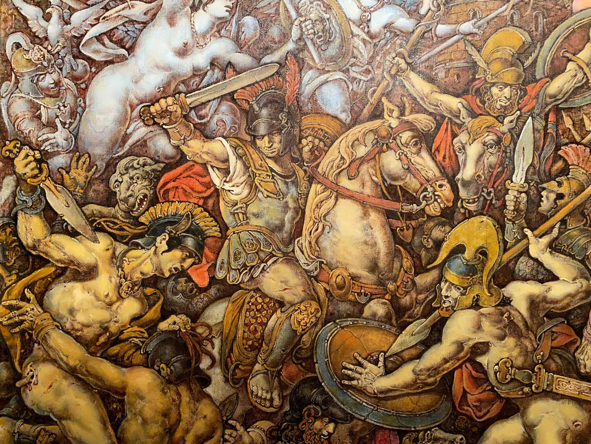 Oil painting of chaotic Troy battle by Oleg Litvinov