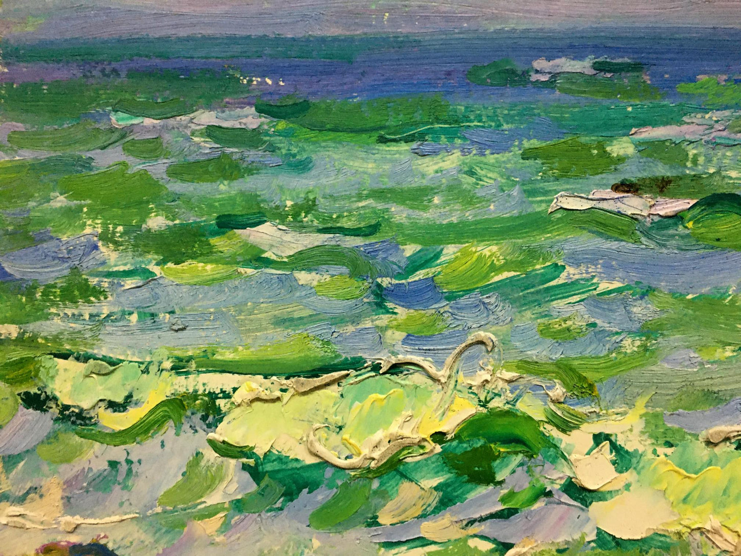Vibrant impressionist oil painting of churning ocean waves near the shore by Chegodar Vasily Dmitrievich