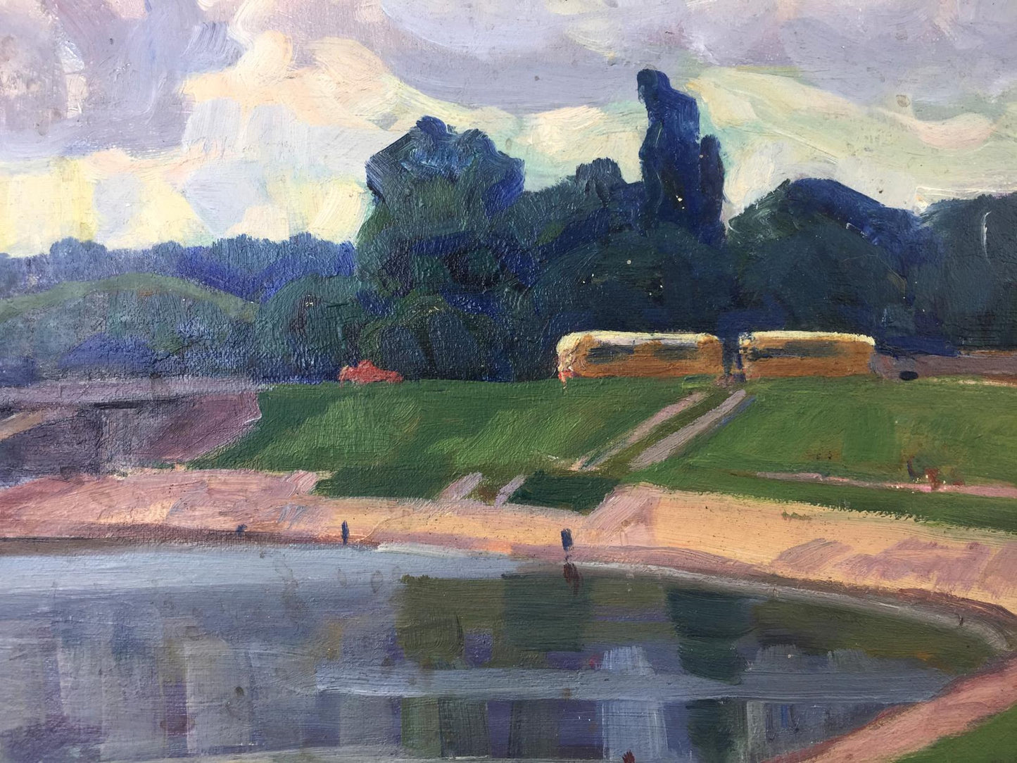 Serene impressionist oil painting of tranquil lakeside by Khrustalenko Nikolay Alexandrovich
