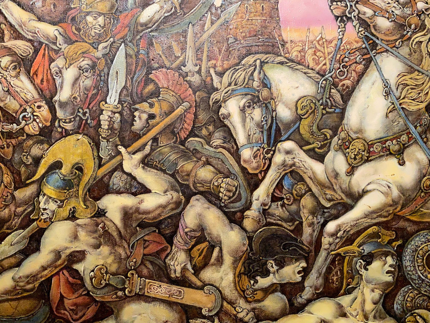 Oil painting of chaotic Battle of Troy by Oleg Litvinov