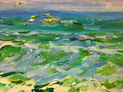 Vibrant impressionist oil painting of turbulent ocean waves by Chegodar Vasily Dmitrievich