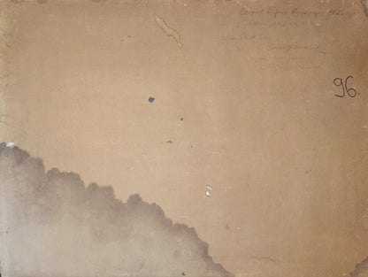 Back of Frost oil painting by Egorov Boris Kuzmich, weathered beige paper with torn edge