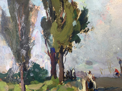 Vibrant impressionist oil painting of textured tree trunks, original Trunk picture