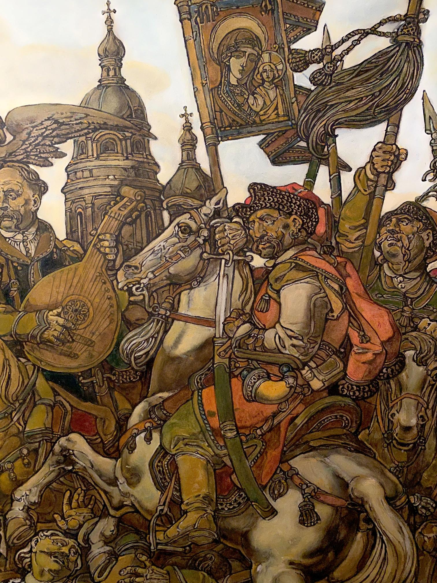 Oil painting of mounted warrior Bogdan’s triumph by Litvinov Oleg Arkad’yevich