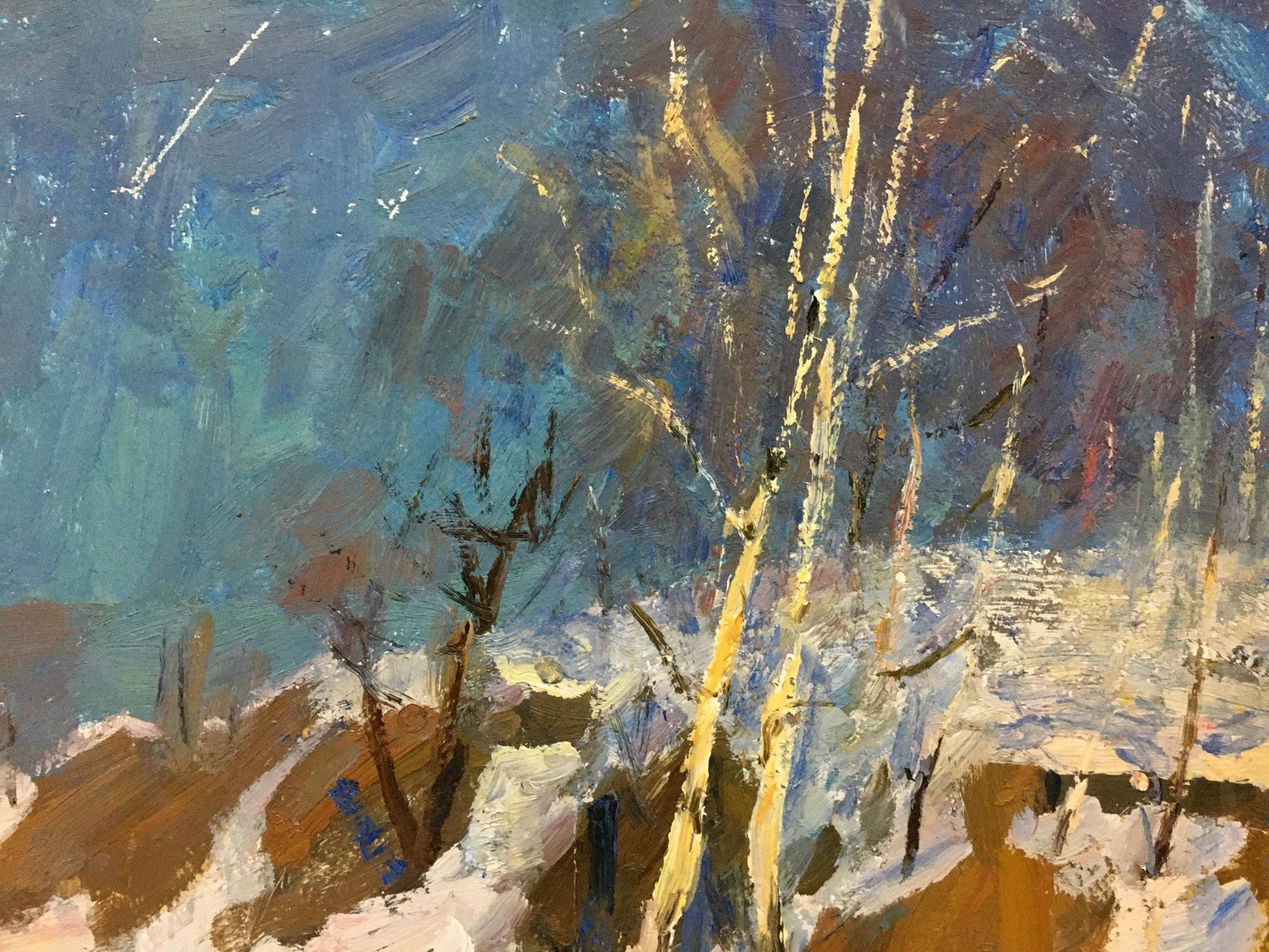 Oil painting Sunny winter by Petrashevsky Stanislav Vasilievich: snow-covered birch trees