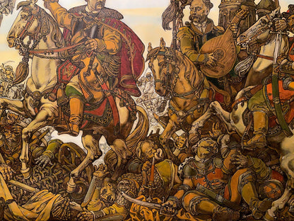 Detailed oil painting Bogdan’s triumph by Litvinov Oleg Arkad’yevich, medieval battle scene