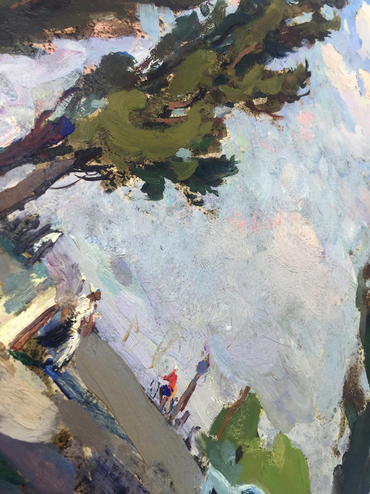 Oil painting Trunk: abstract impressionist green brown white strokes