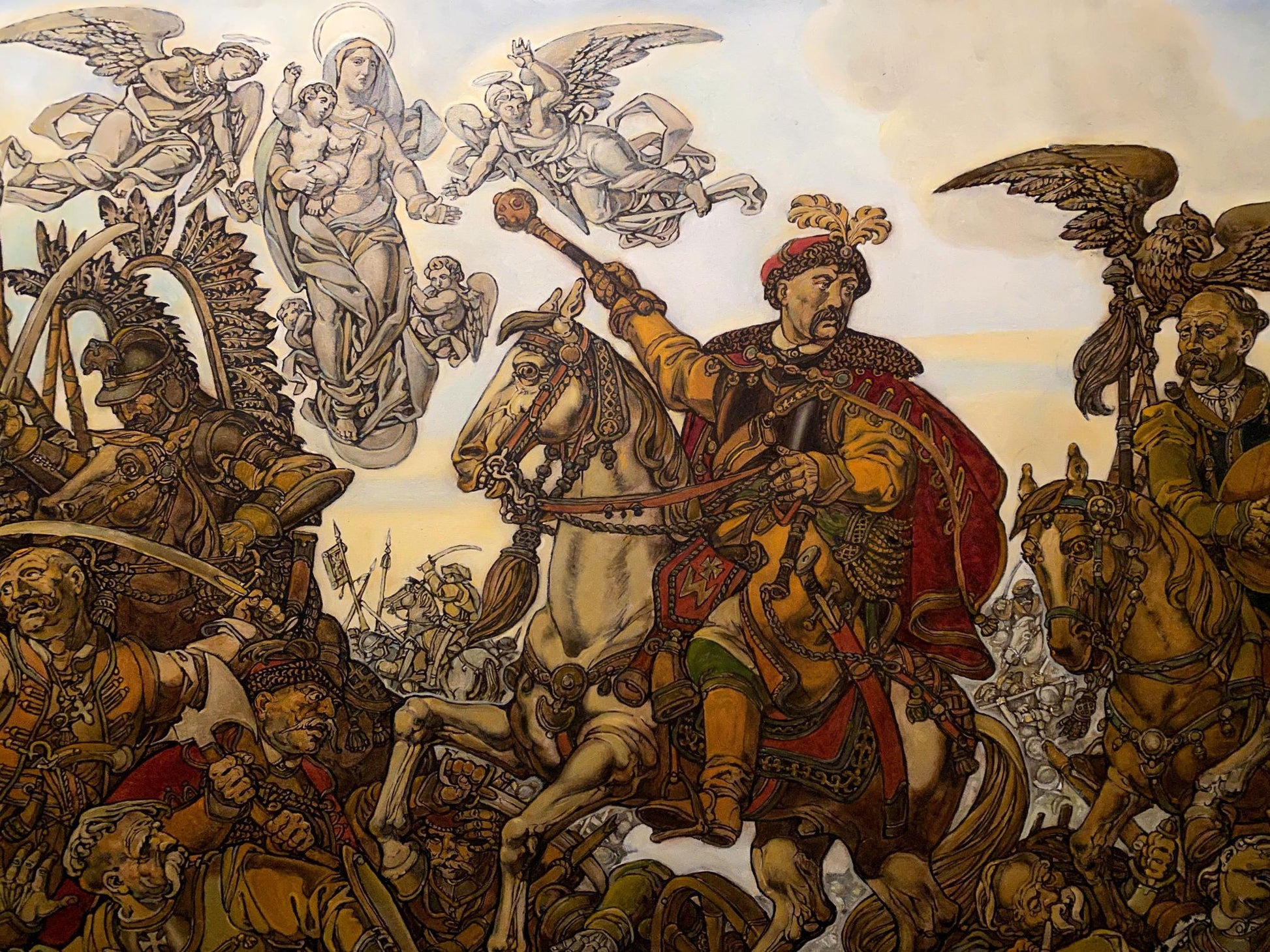 Oil painting of armored knight on horseback by Litvinov Oleg Arkad’yevich