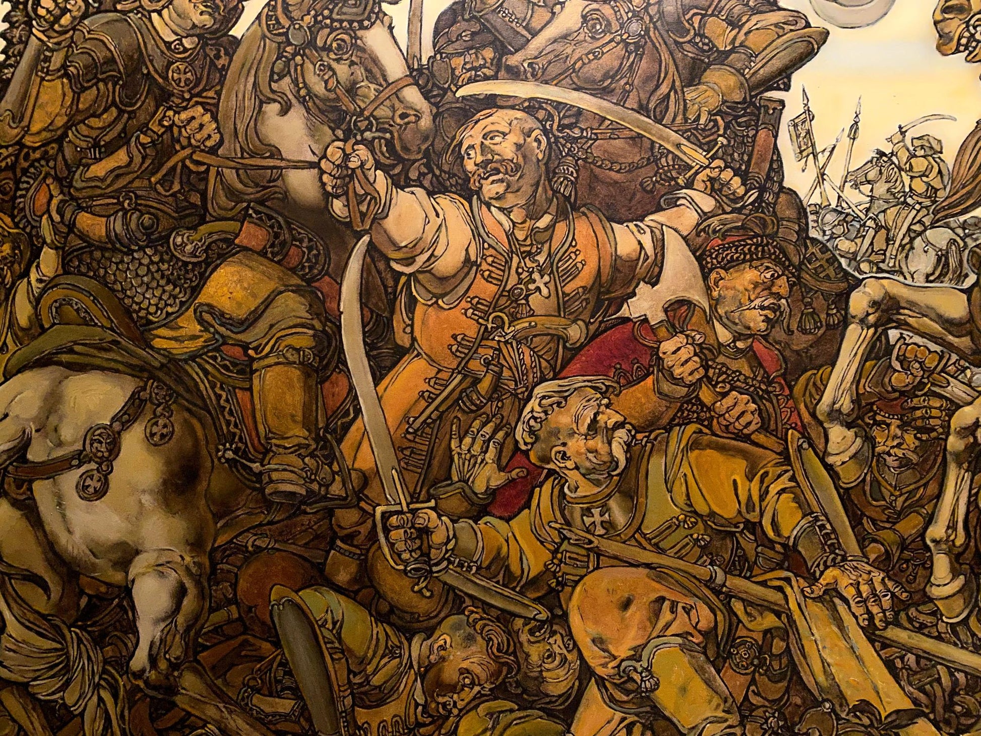 Oil painting of Bogdans triumph by Litvinov Oleg Arkadyevich medieval battle mural