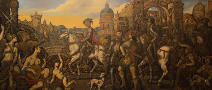 Oil painting Emperors Triumph by Litvinov Oleg Arkadyevich medieval city scene