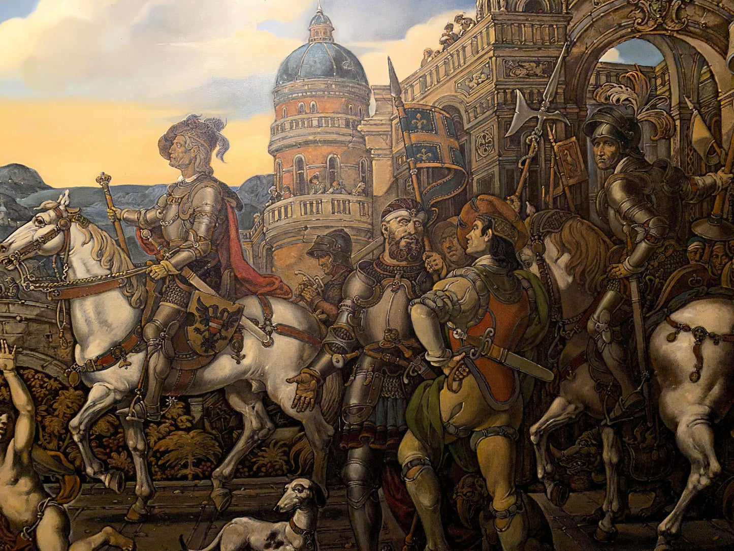 Oil painting Emperors triumph by Litvinov Oleg Arkadyevich knights cityscape