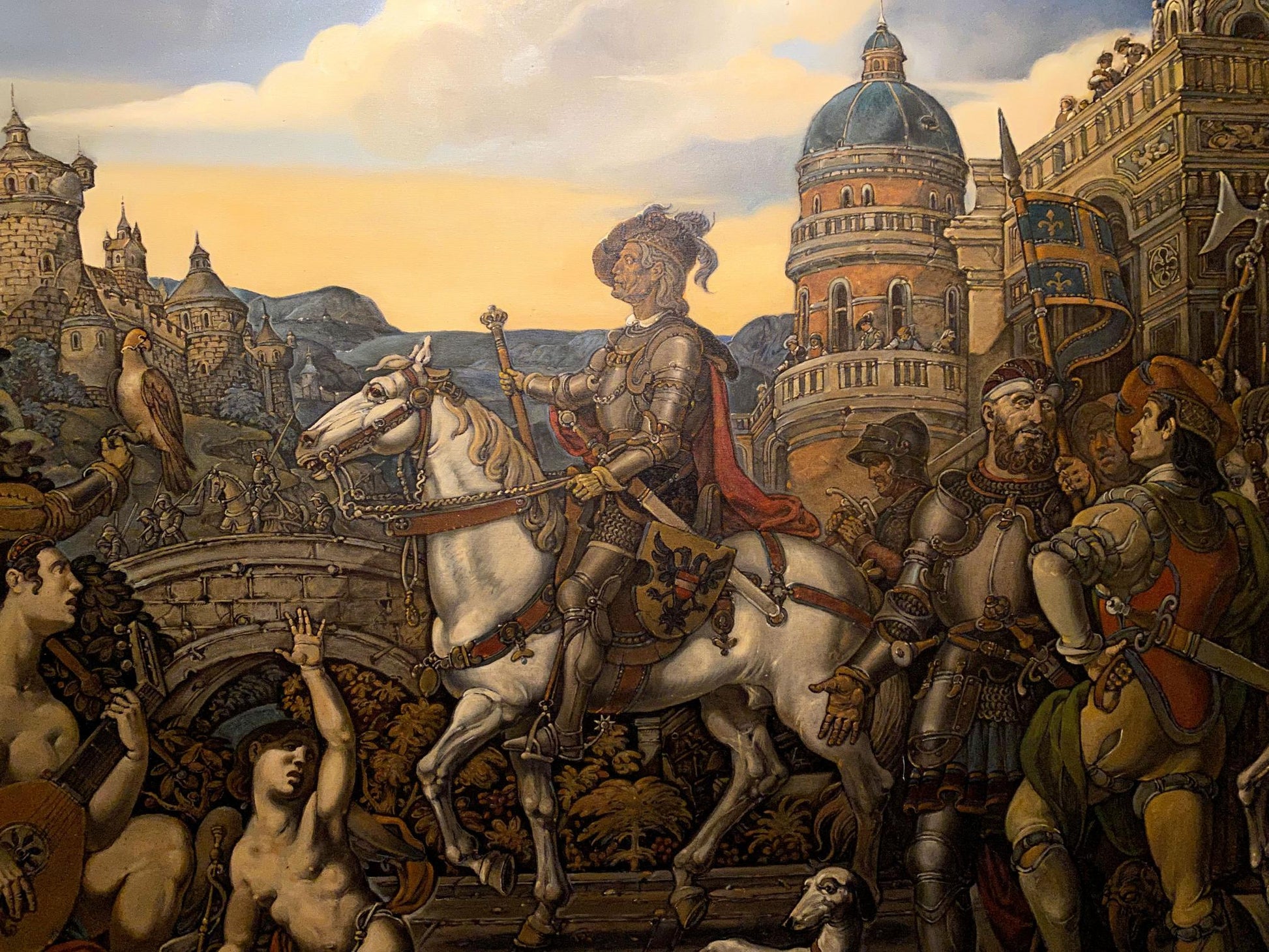 Oil painting Emperors Triumph by Litvinov Oleg Arkadyevich knight on white horse
