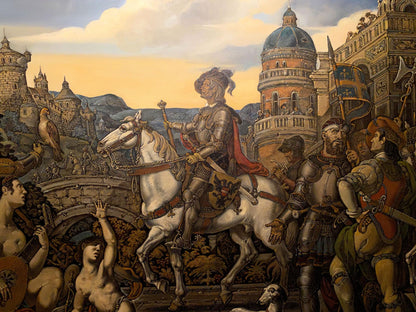 Oil painting Emperors Triumph by Litvinov Oleg Arkadyevich knight on white horse