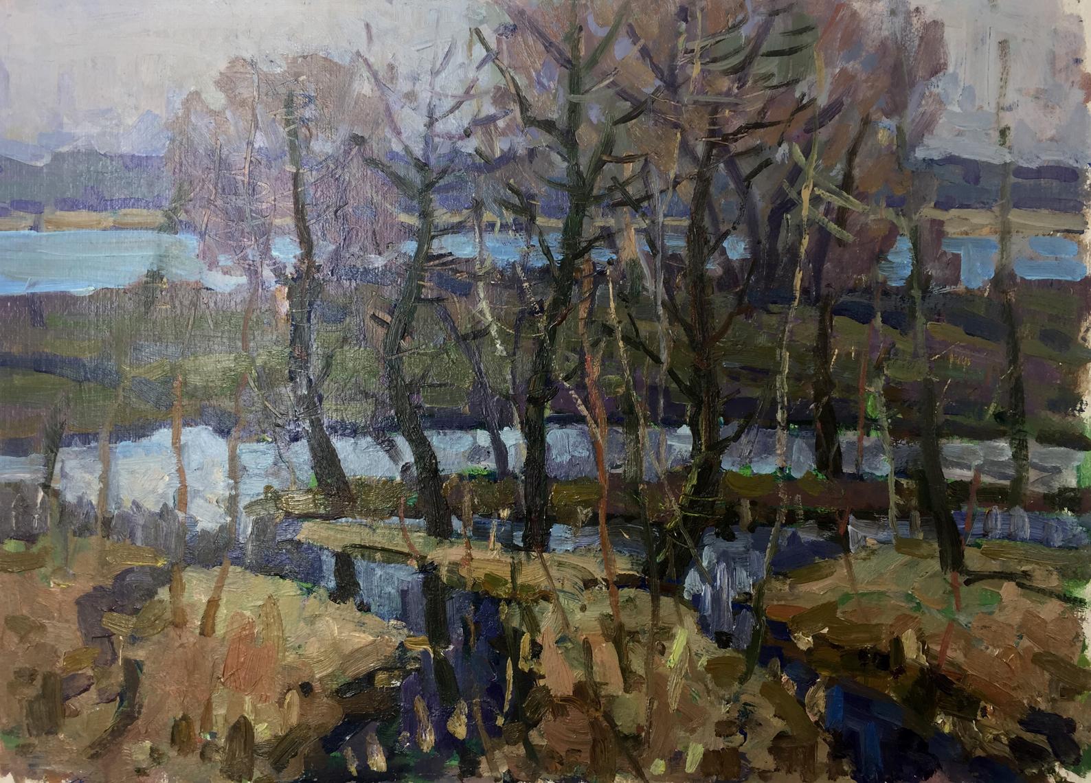 Oil painting Lowlands by Georgy Sergeevich Kolosovsky, wintry landscape