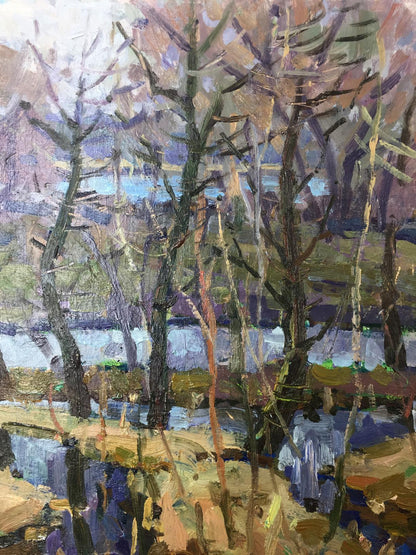 Oil painting Lowlands by Georgy Sergeevich Kolosovsky, abstract bare trees