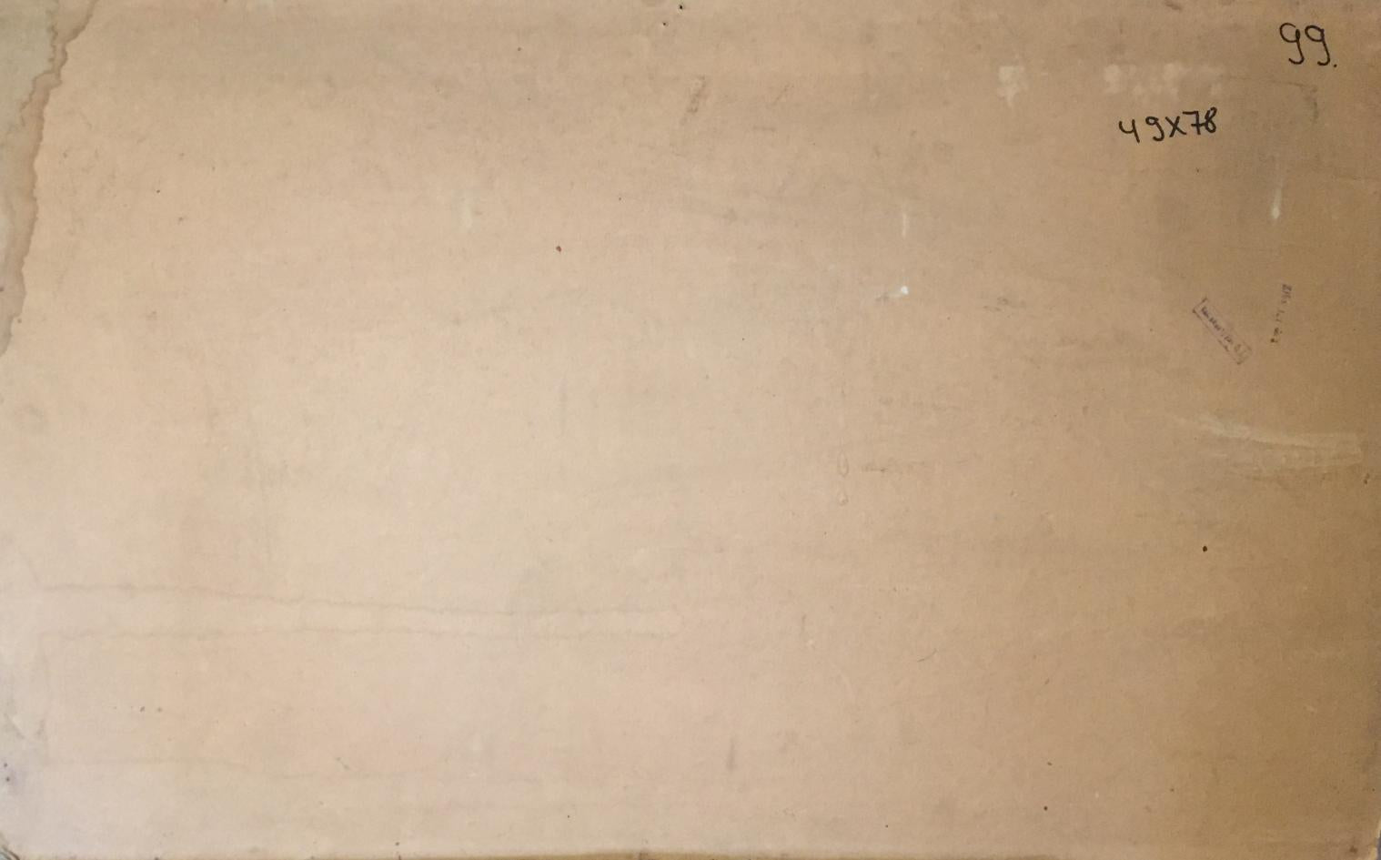 Back of Oil painting Girl at the piano on beige cardboard with markings
