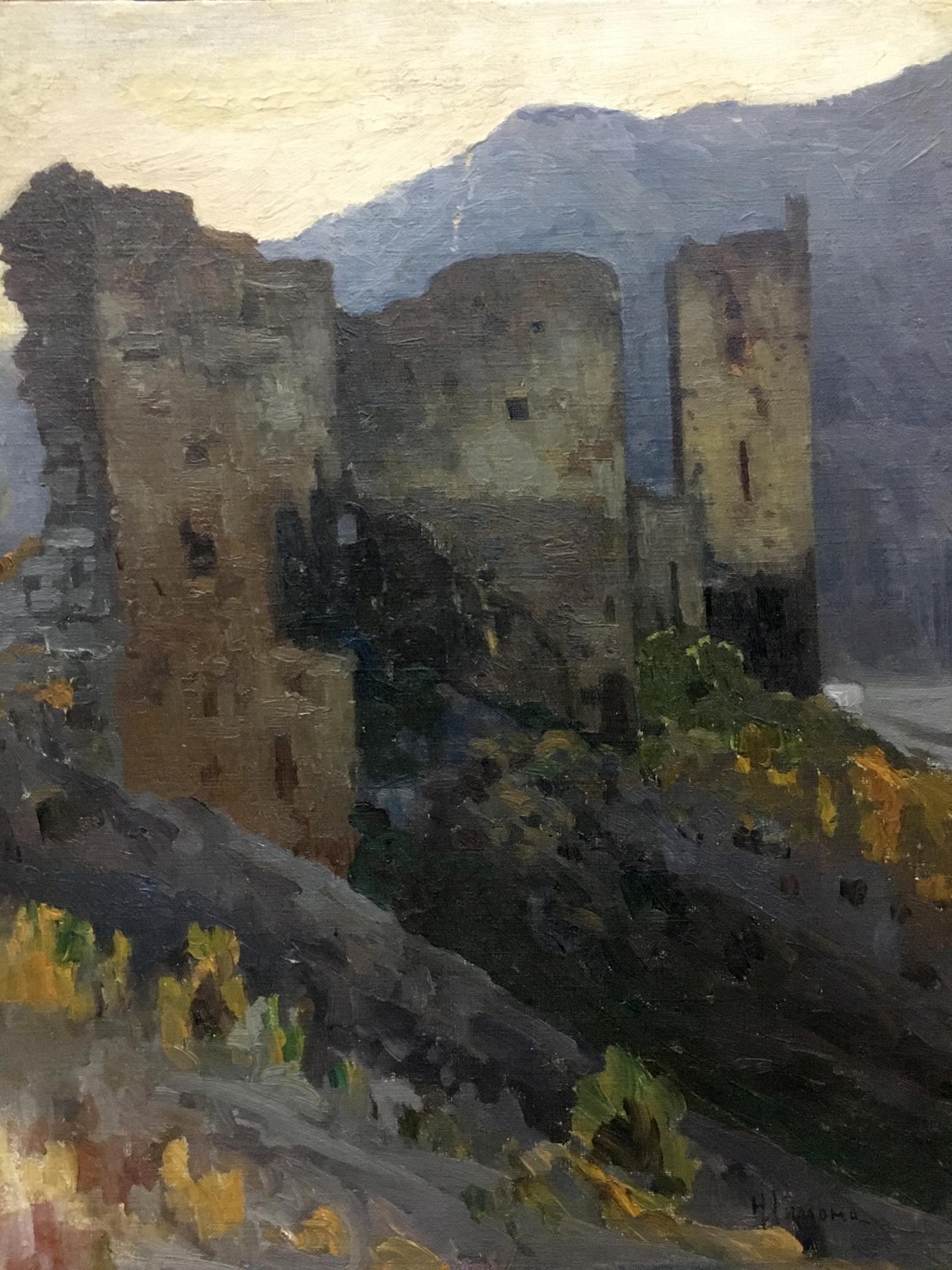 Oil painting of weathered castle ruins by Himona Nikolay Petrovich