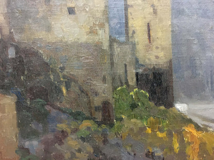 Oil painting of Himona Castle ruins by Nikolay Petrovich with foliage