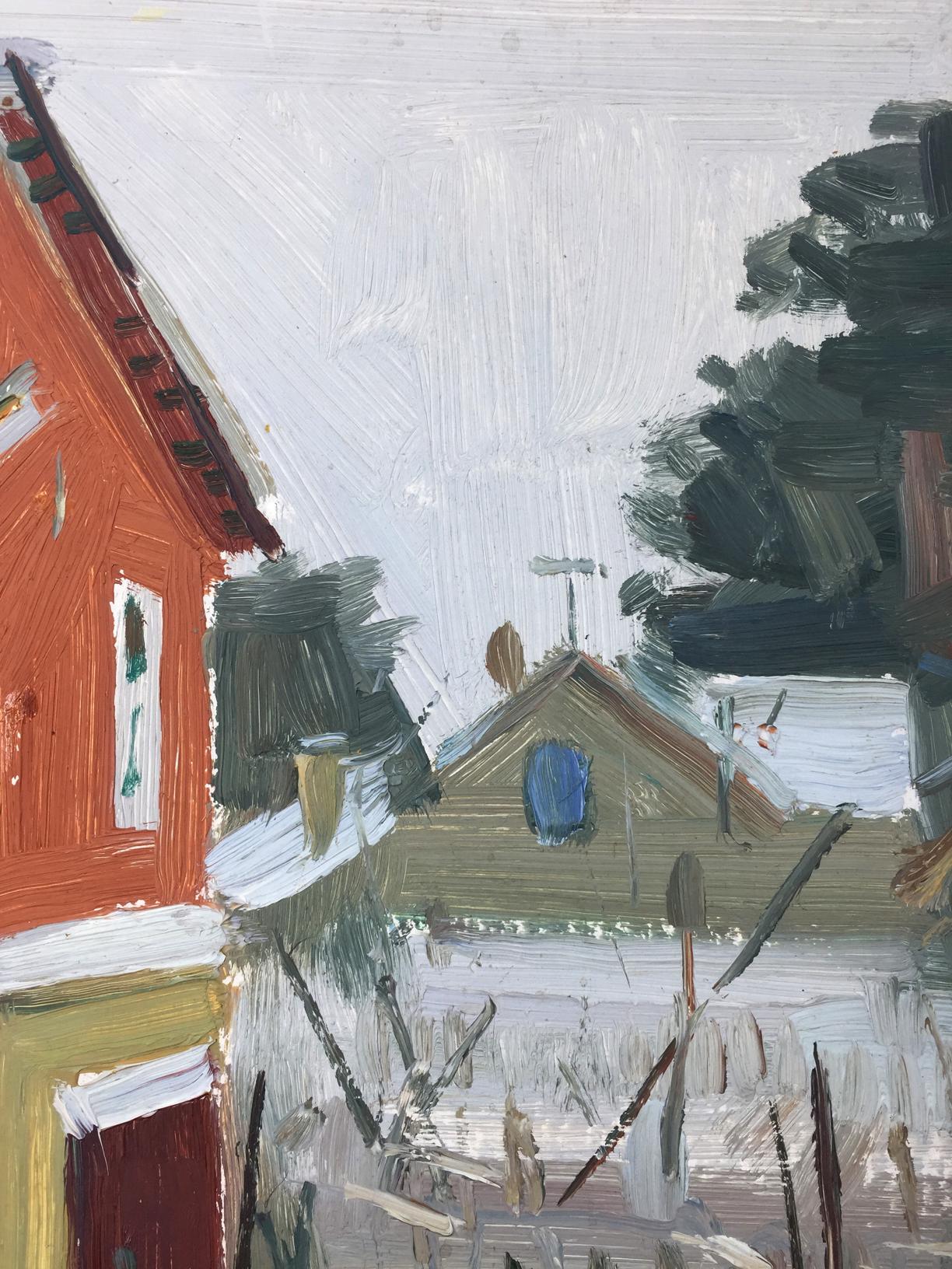 Textured impressionist snowy village oil painting by Sergei Alekseevich Grigoriev