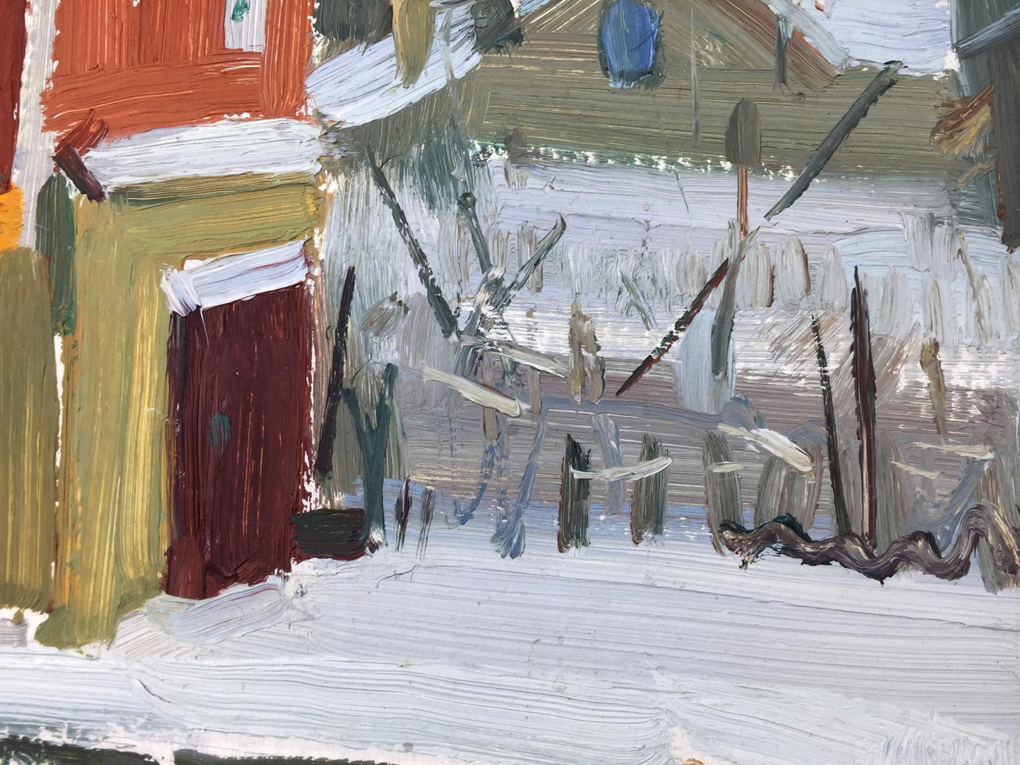 Textured impressionistic snowy street oil painting by Sergei Alekseevich Grigoriev
