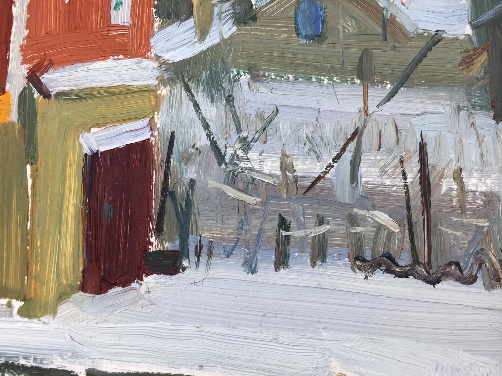 Textured impressionistic snowy street oil painting by Sergei Alekseevich Grigoriev