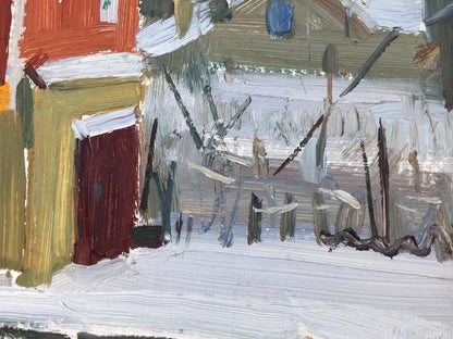 Textured impressionistic snowy street oil painting by Sergei Alekseevich Grigoriev