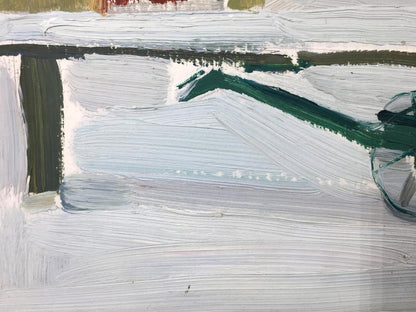 Abstract oil painting by Sergei Alekseevich Grigoriev with thick textured white gray green brushstrokes