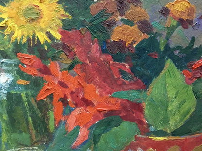 Vibrant oil painting of daisies by Kozik Victor Georgievich with sunflowers