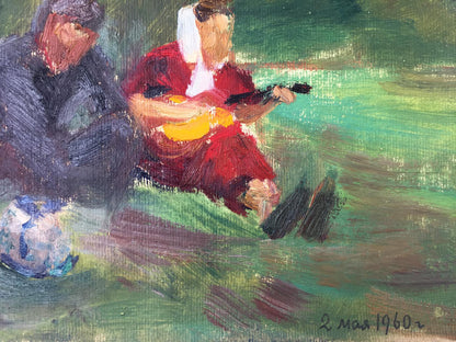 Vibrant impressionist oil painting by Tkachenko E. of two figures in nature