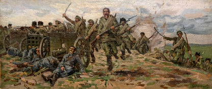 Oil painting War Buryachok Ivan Martynovich: soldiers advance in battle
